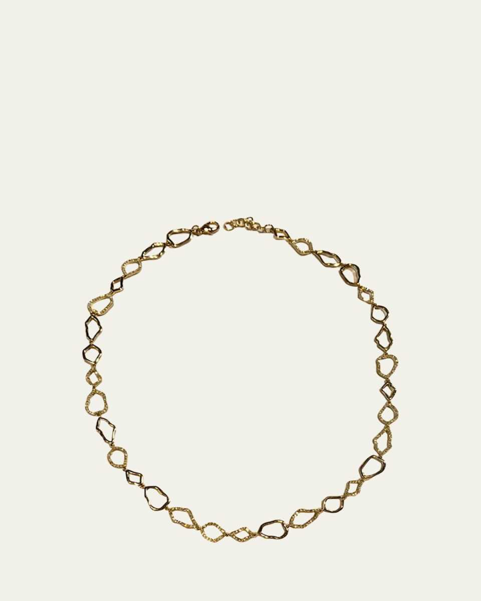 Signature KMD Micro Outline Necklace with Pave Diamonds in 18K Gold
